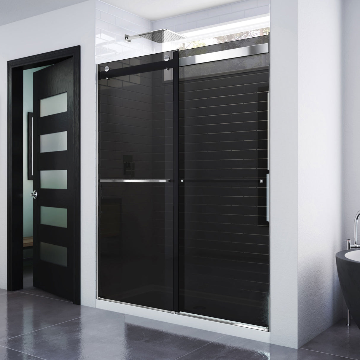 DreamLine Essence 56-60 in. W x 76 in. H Frameless Smoke Gray Glass Bypass Shower Door in Chrome