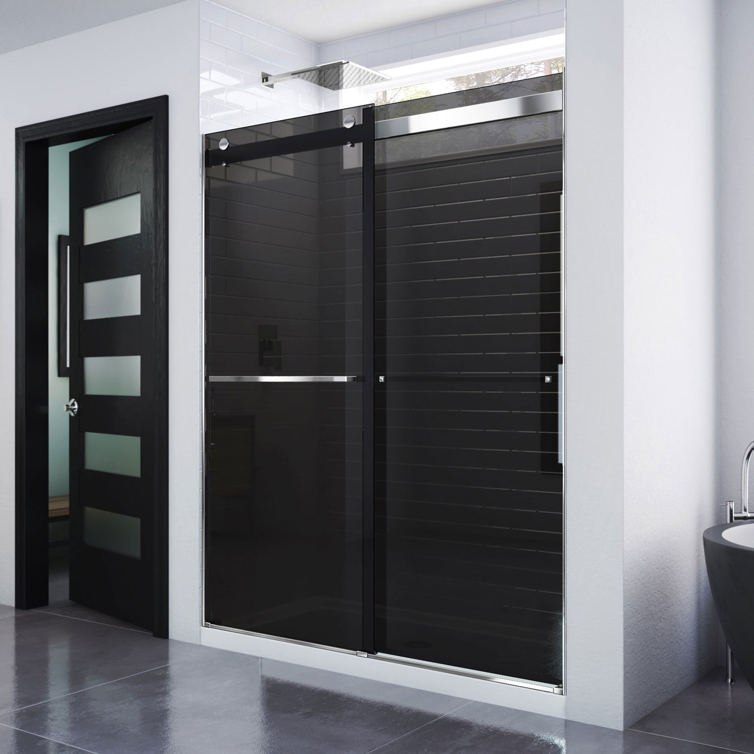 DreamLine Essence 56-60 in. W x 76 in. H Frameless Smoke Gray Glass Bypass Shower Door in Chrome