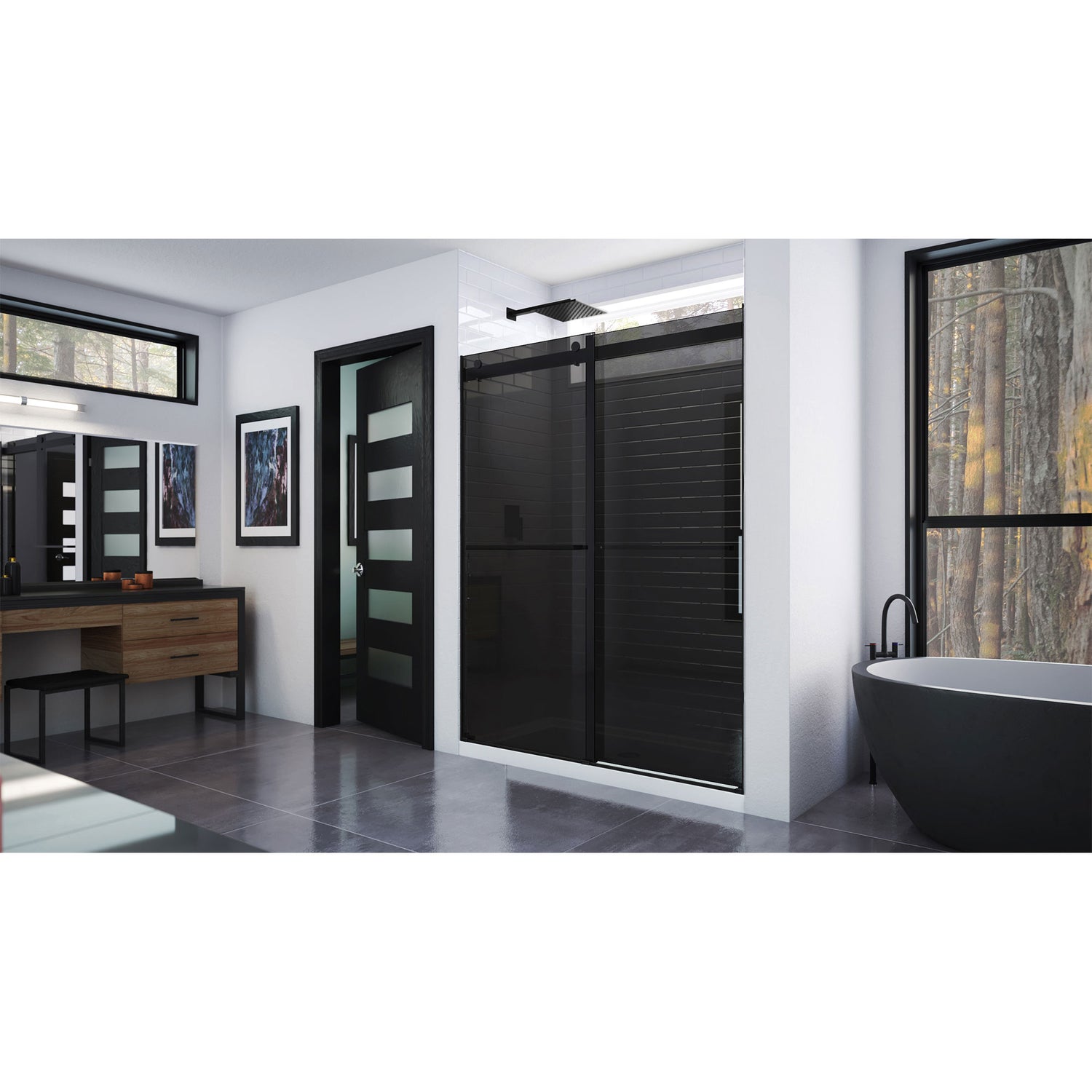 DreamLine Essence 56-60 in. W x 76 in. H Frameless Smoke Gray Glass Bypass Shower Door in Satin Black