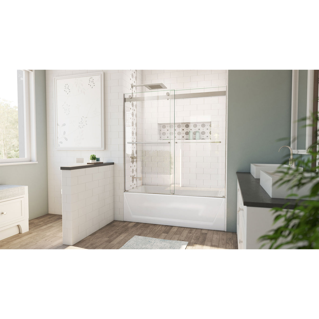 DreamLine Essence 56-60 in. W x 60 in. H Frameless Bypass Tub Door in Brushed Nickel