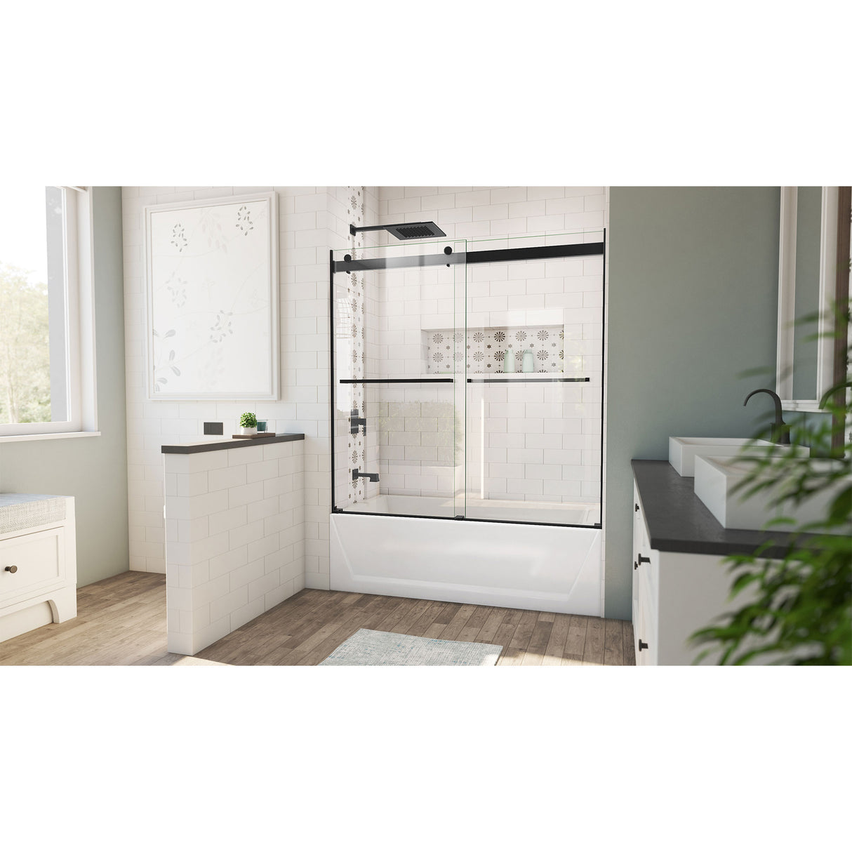 DreamLine Essence 56-60 in. W x 60 in. H Frameless Bypass Tub Door in Satin Black
