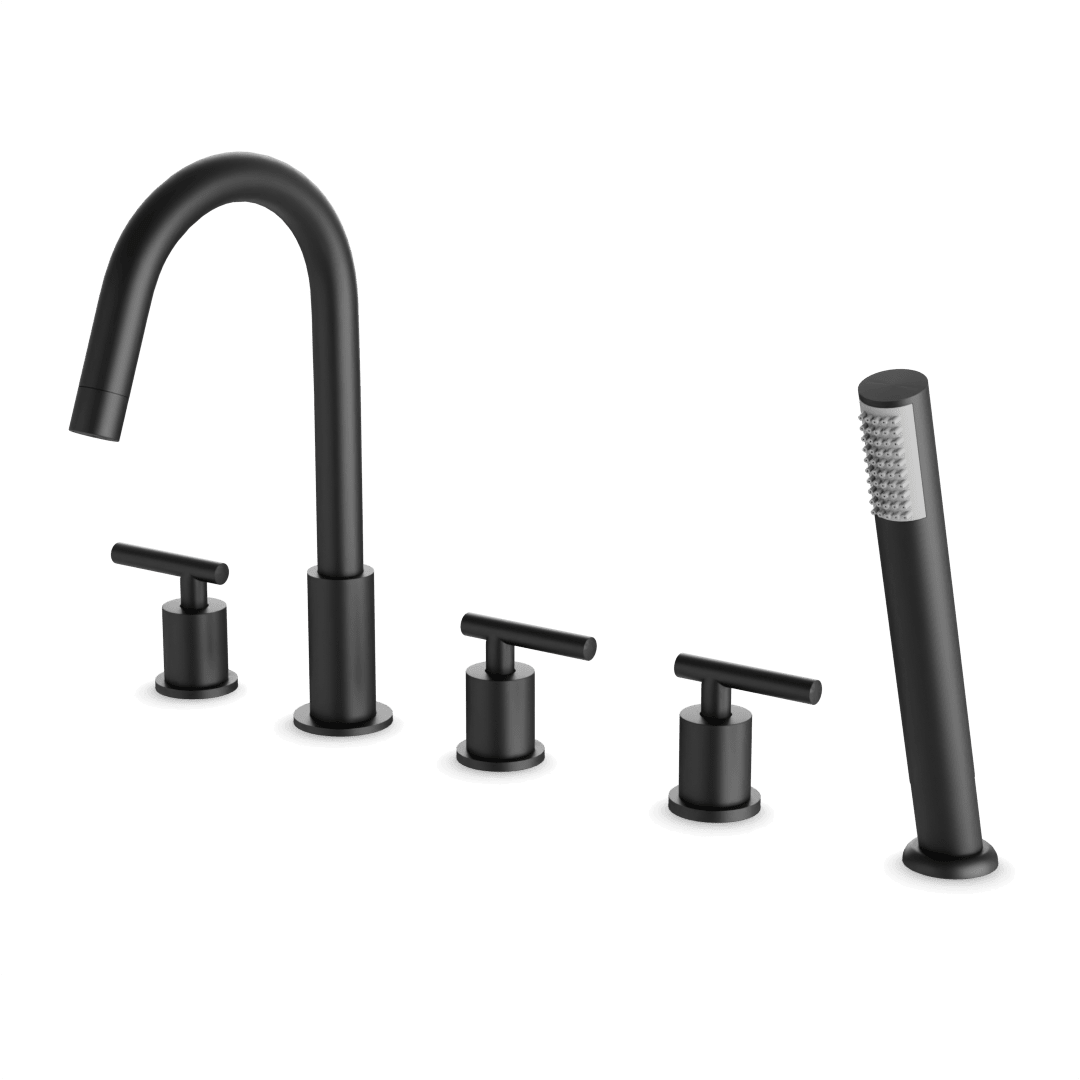 Artos Opera Round 5-Hole Deck Mounted Tub Filler with Hand Shower in Matte Black – F502-10BK