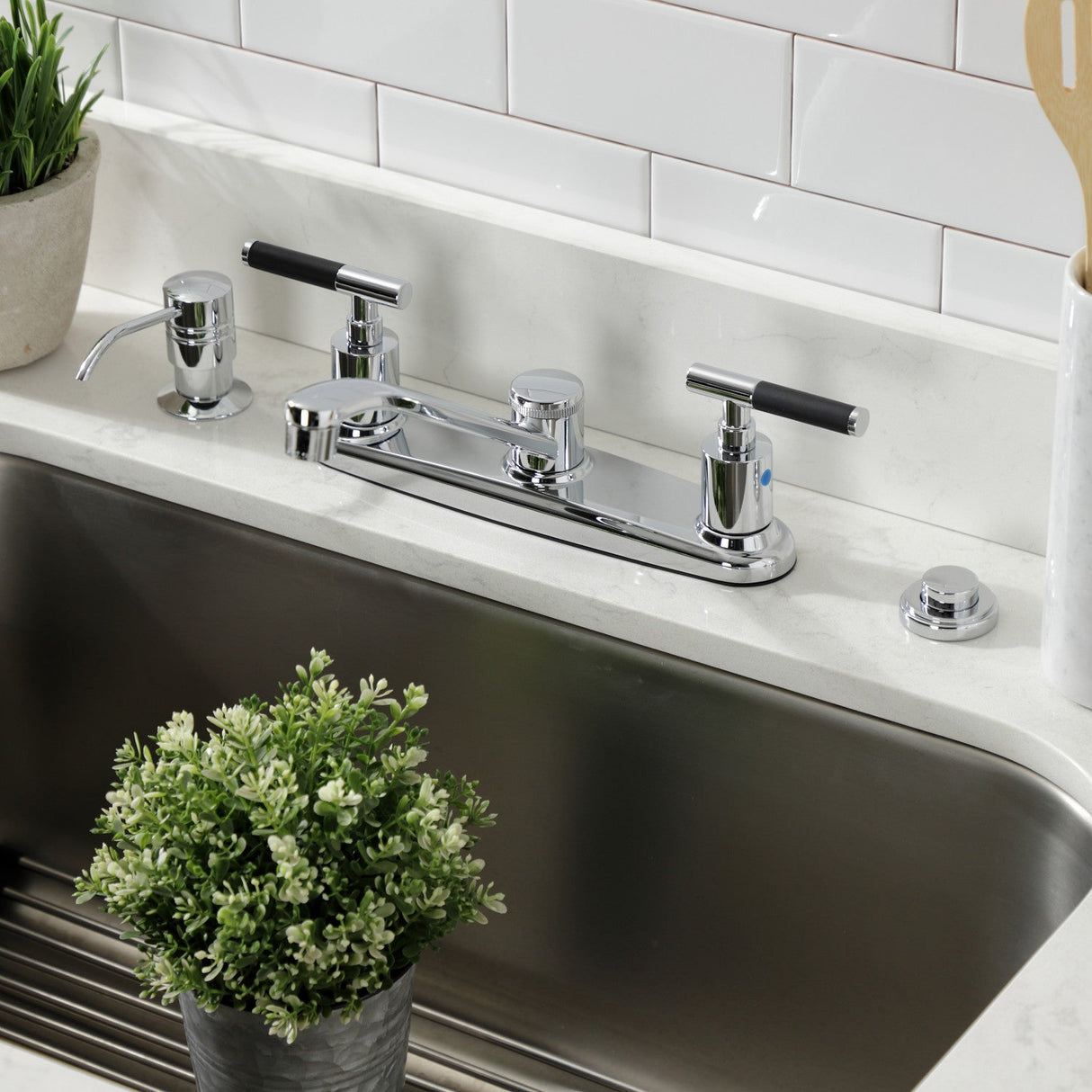 Kaiser FB111CKL Two-Handle 2-Hole Deck Mount 8" Centerset Kitchen Faucet, Polished Chrome