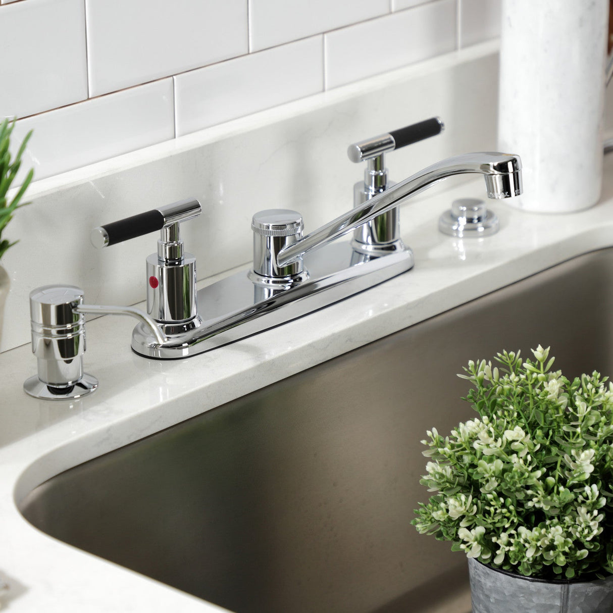 Kaiser FB111CKL Two-Handle 2-Hole Deck Mount 8" Centerset Kitchen Faucet, Polished Chrome