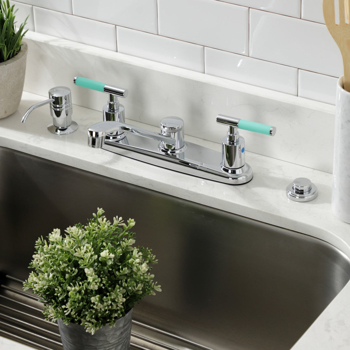 Kaiser FB111CKL Two-Handle 2-Hole Deck Mount 8" Centerset Kitchen Faucet, Polished Chrome