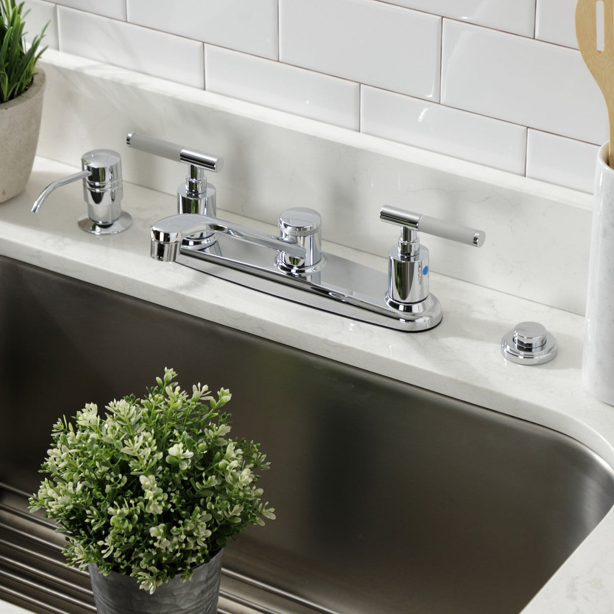 Kaiser FB111CKL Two-Handle 2-Hole Deck Mount 8" Centerset Kitchen Faucet, Polished Chrome