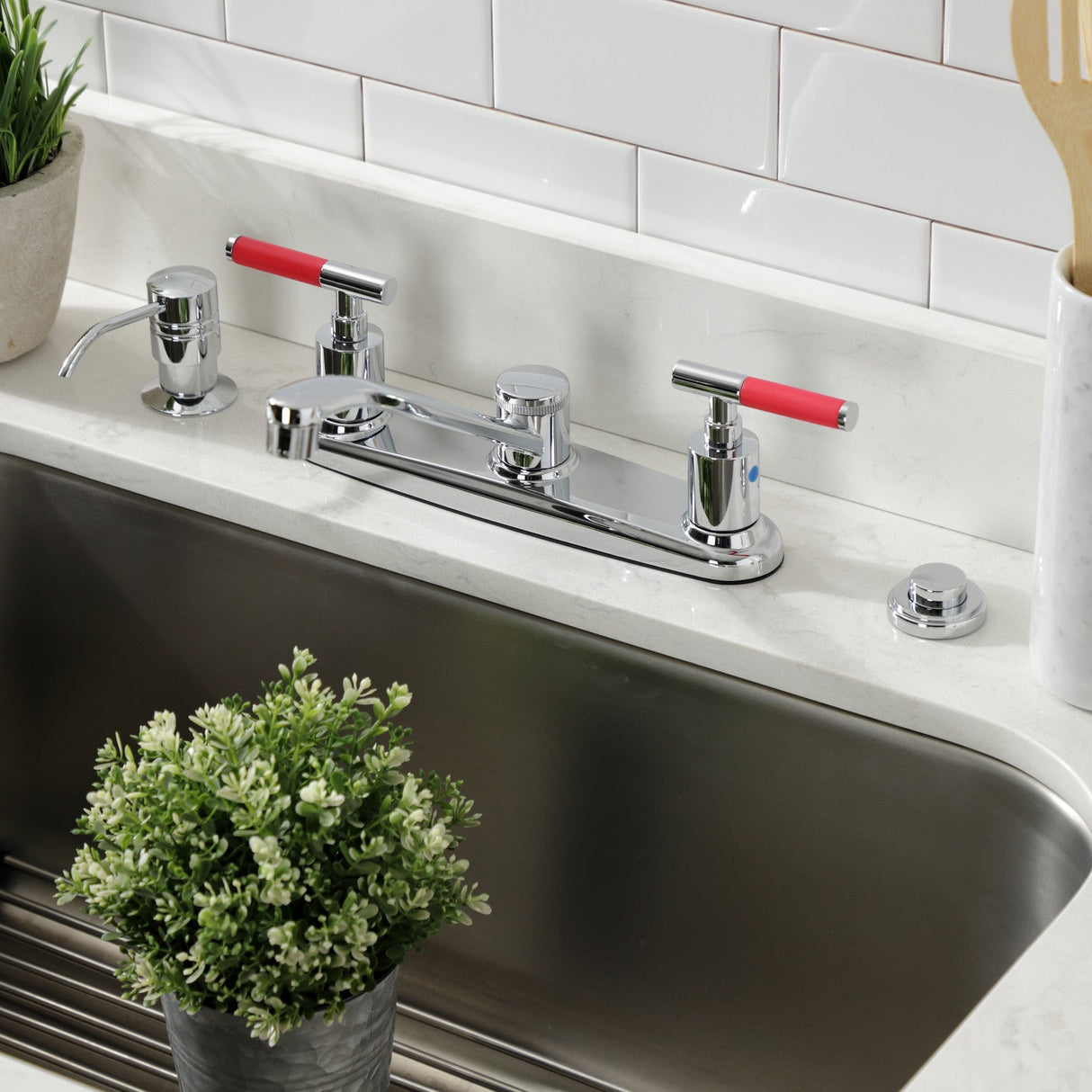 Kaiser FB111CKL Two-Handle 2-Hole Deck Mount 8" Centerset Kitchen Faucet, Polished Chrome