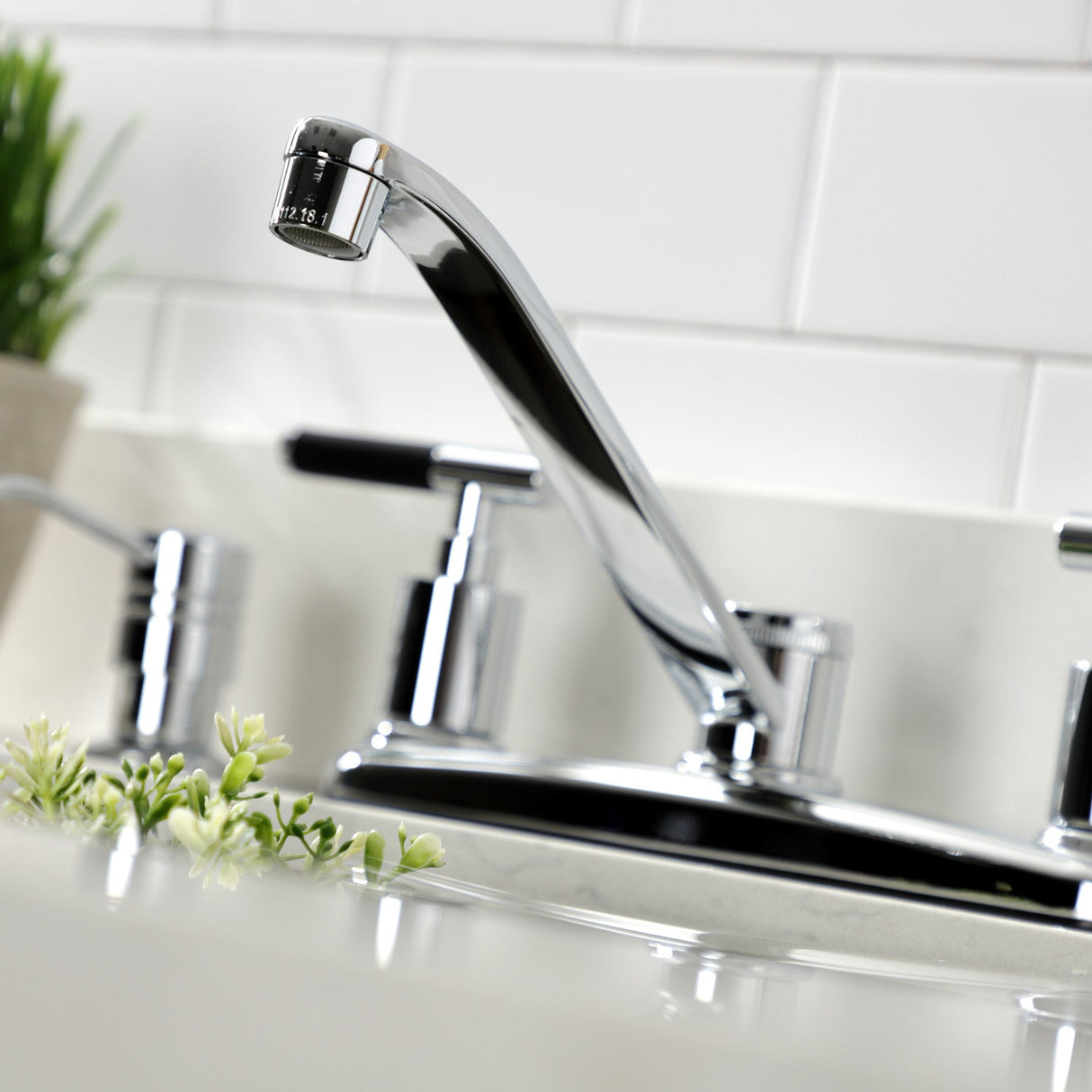 Kaiser FB112CKL Two-Handle 4-Hole Deck Mount 8" Centerset Kitchen Faucet with Side Sprayer, Polished Chrome