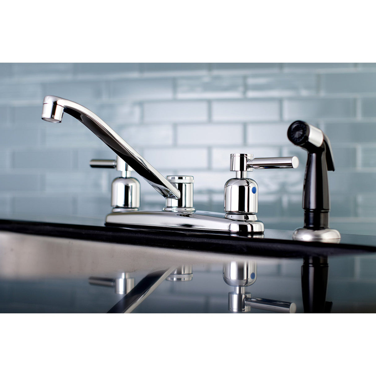 Concord FB112DL Two-Handle 4-Hole Deck Mount 8" Centerset Kitchen Faucet with Side Sprayer, Polished Chrome