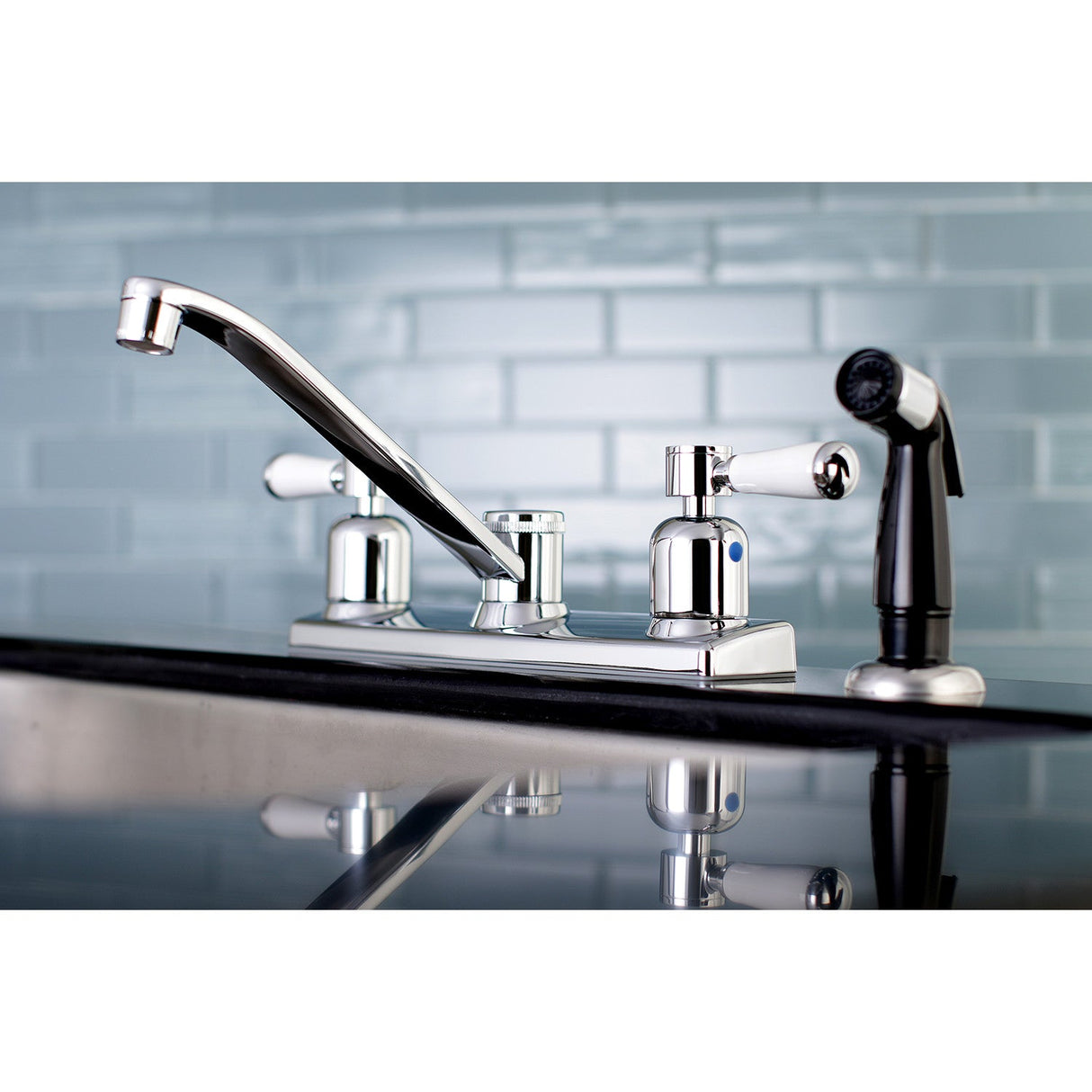 Paris FB122DPL Two-Handle 4-Hole Deck Mount 8" Centerset Kitchen Faucet with Side Sprayer, Polished Chrome