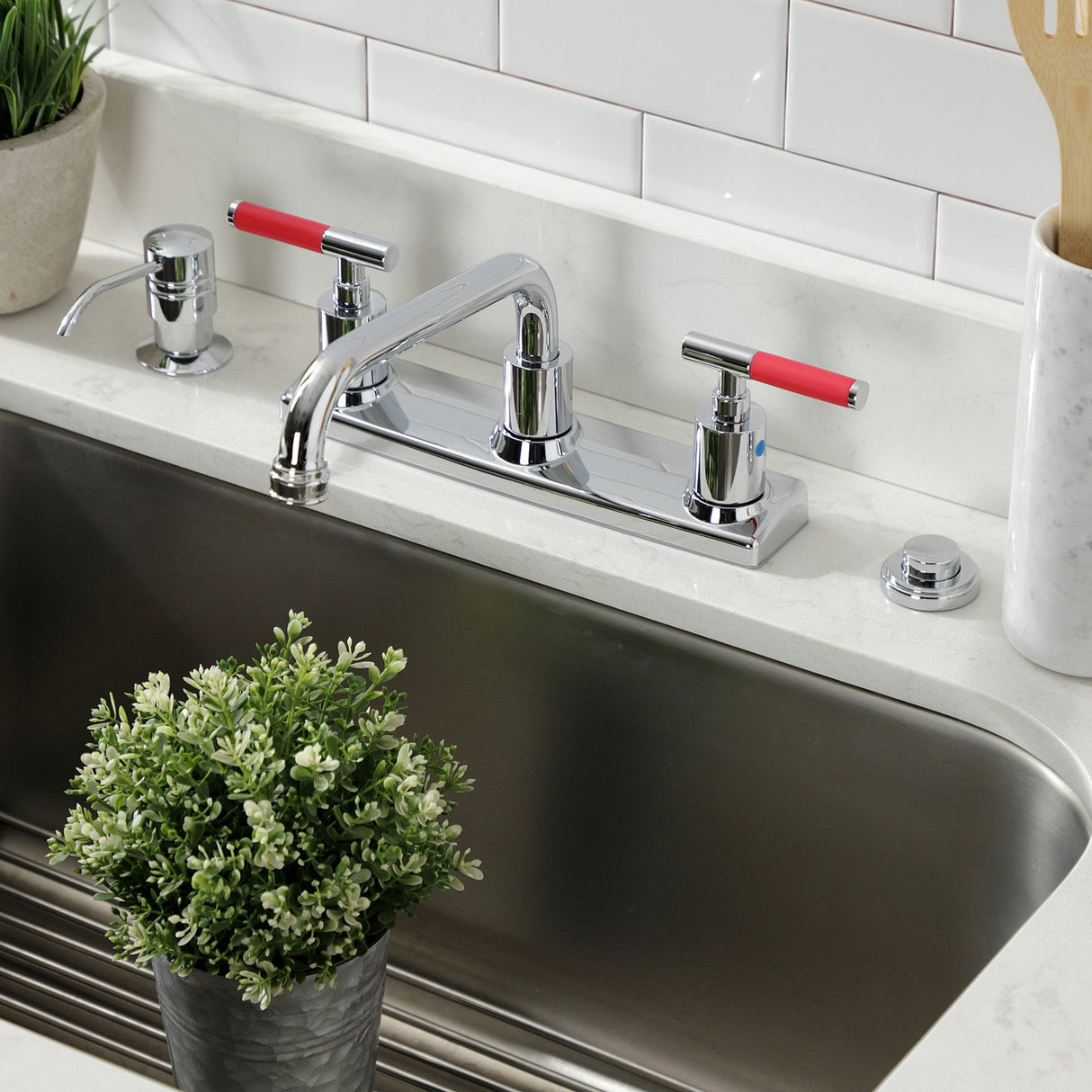 Kaiser FB2131CKL Two-Handle 2-Hole Deck Mount 8" Centerset Kitchen Faucet, Polished Chrome