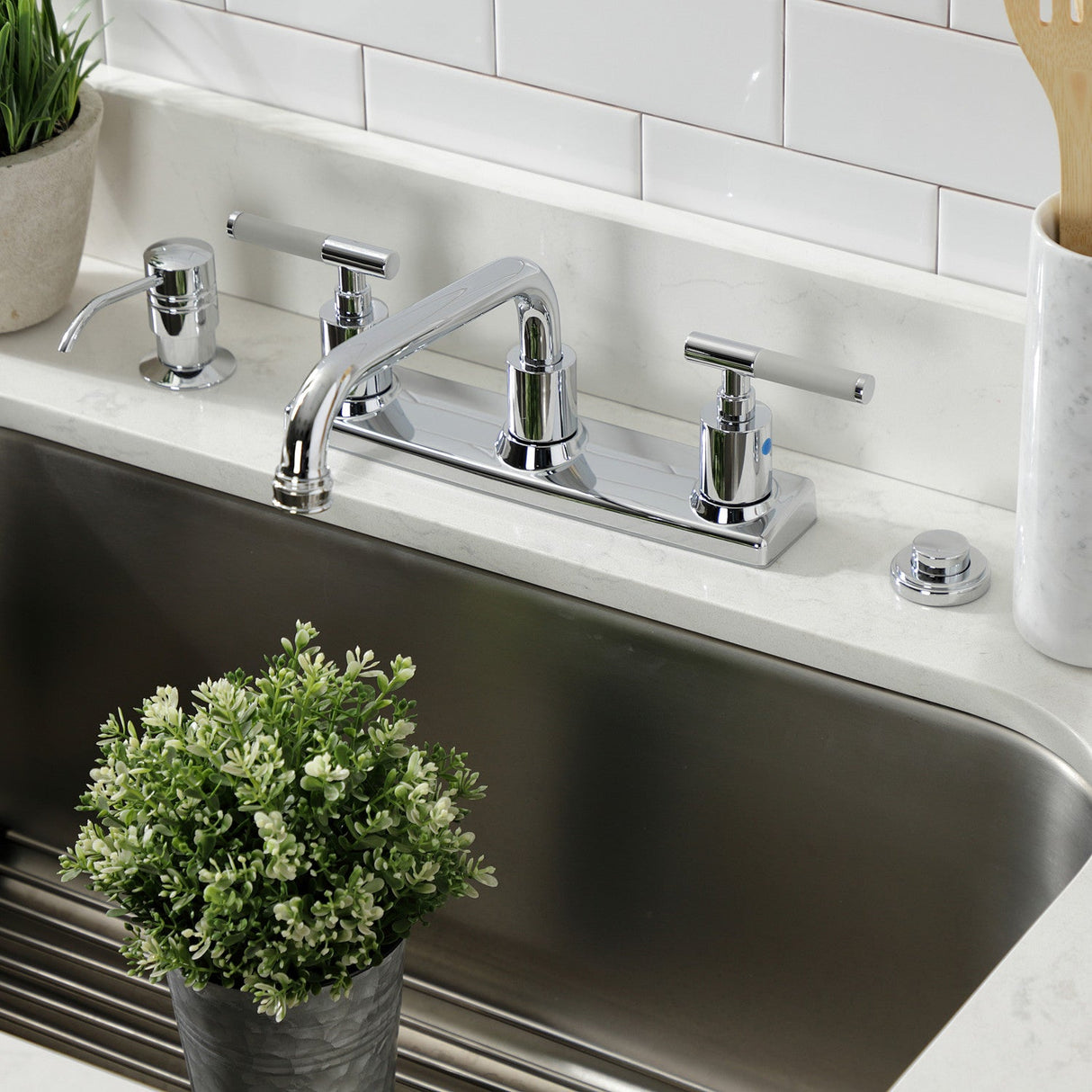 Kaiser FB2131CKL Two-Handle 2-Hole Deck Mount 8" Centerset Kitchen Faucet, Polished Chrome