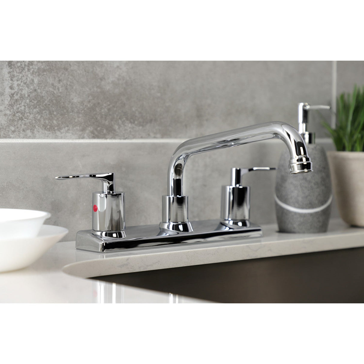 Serena FB2131SVL Two-Handle 2-Hole Deck Mount 8" Centerset Kitchen Faucet, Polished Chrome
