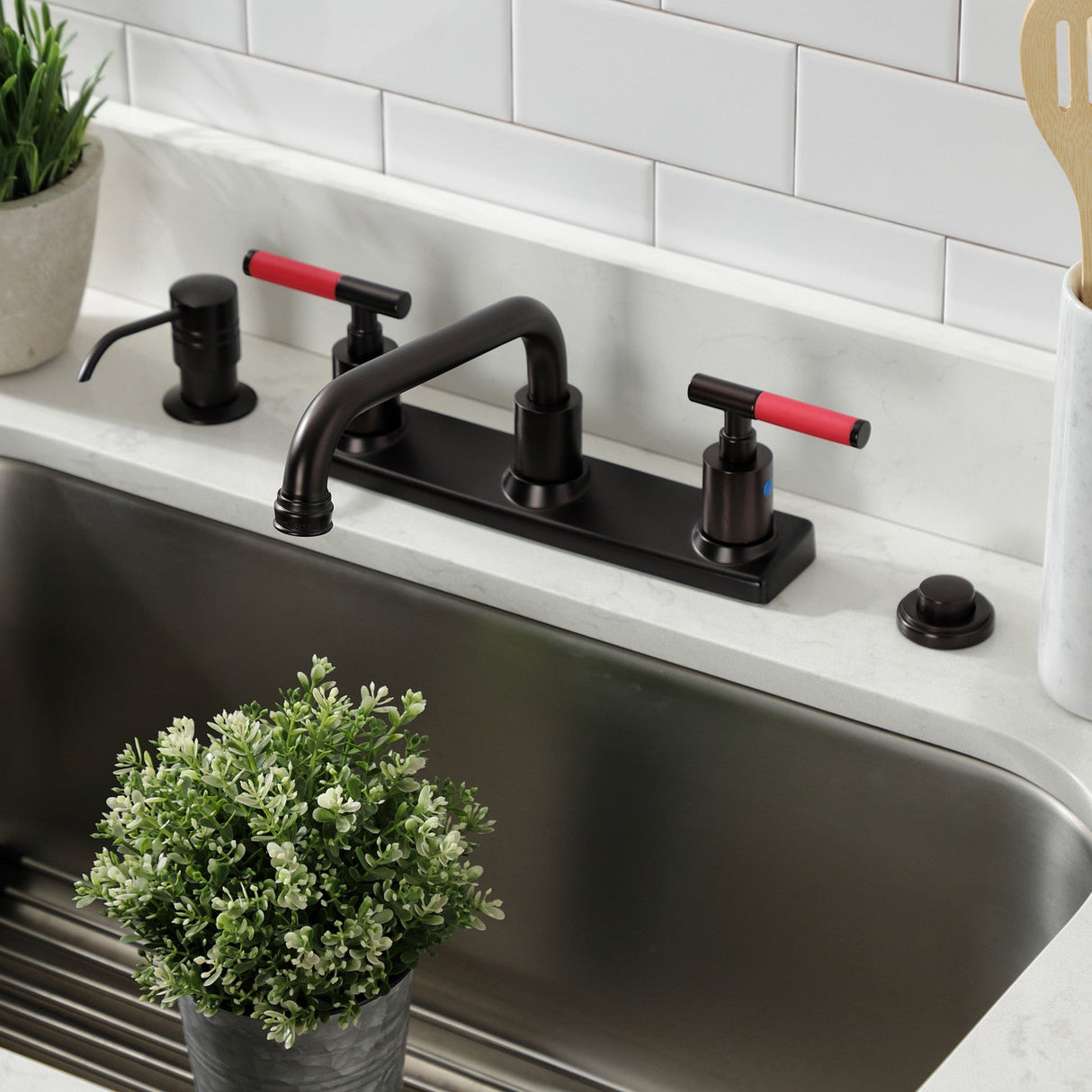 Kaiser FB2135CKL Two-Handle 2-Hole Deck Mount 8" Centerset Kitchen Faucet, Oil Rubbed Bronze