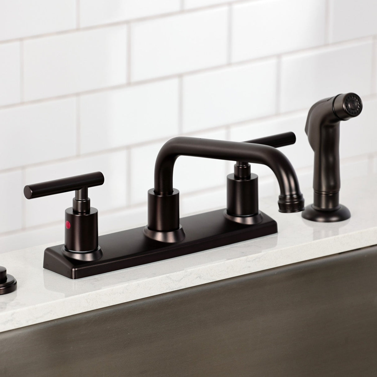 Manhattan FB2135CML Two-Handle 2-Hole Deck Mount 8" Centerset Kitchen Faucet, Oil Rubbed Bronze