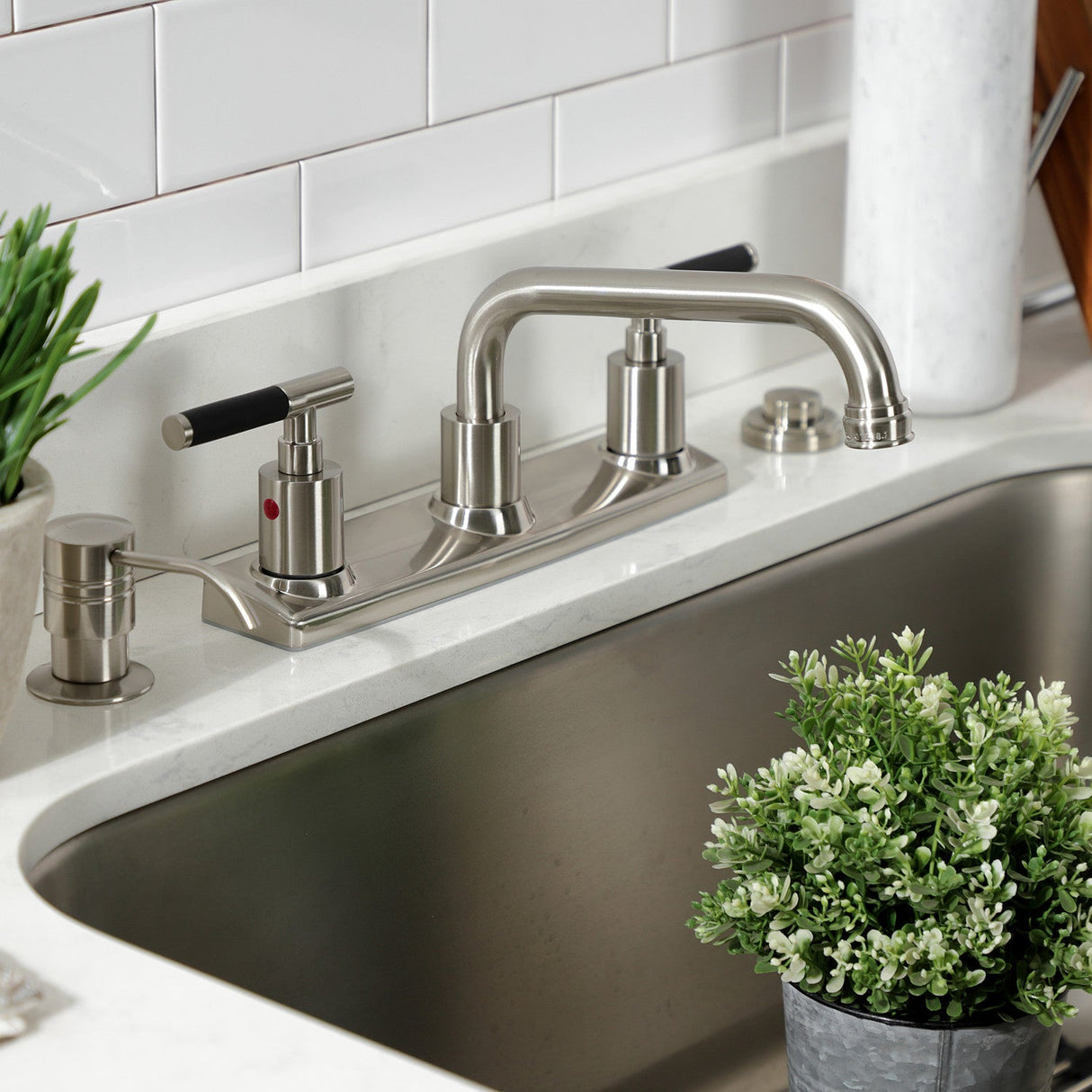 Kaiser FB2138CKL Two-Handle 2-Hole Deck Mount 8" Centerset Kitchen Faucet, Brushed Nickel