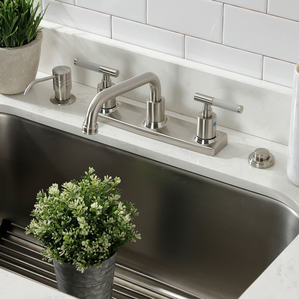 Kaiser FB2138CKL Two-Handle 2-Hole Deck Mount 8" Centerset Kitchen Faucet, Brushed Nickel