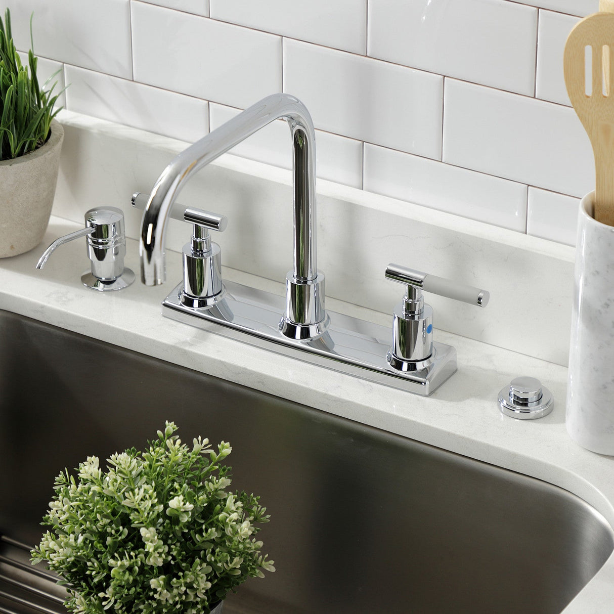 Kaiser FB2141CKL Two-Handle 2-Hole Deck Mount 8" Centerset Kitchen Faucet, Polished Chrome