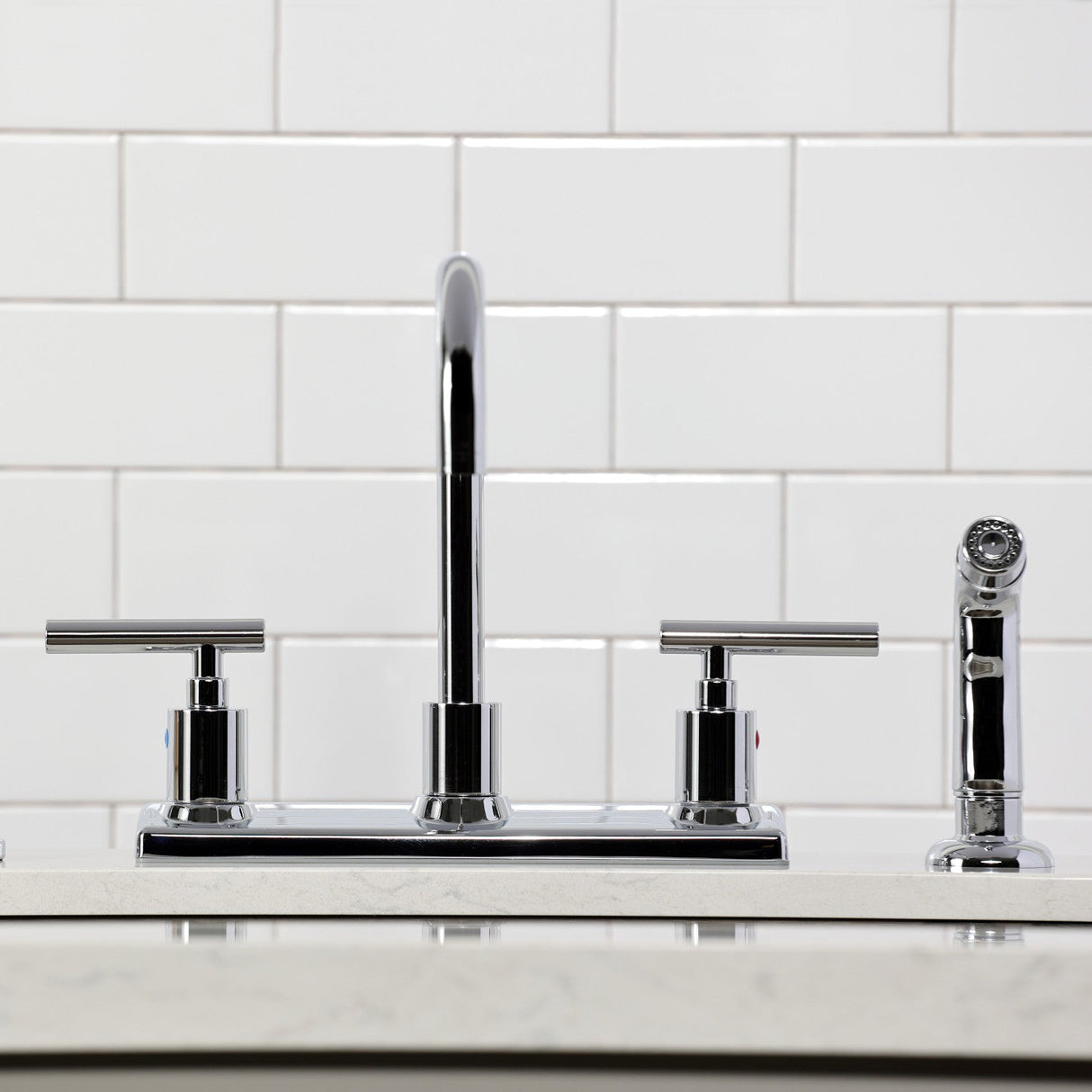 Manhattan FB2141CML Two-Handle 2-Hole Deck Mount 8" Centerset Kitchen Faucet, Polished Chrome