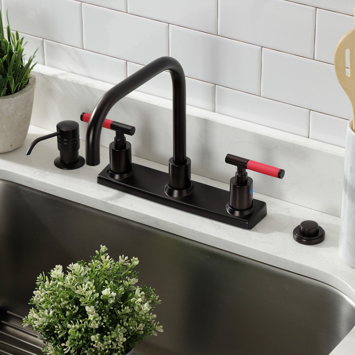Kaiser FB2145CKL Two-Handle 2-Hole Deck Mount 8" Centerset Kitchen Faucet, Oil Rubbed Bronze