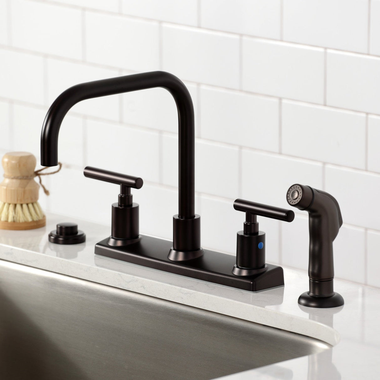 Manhattan FB2145CML Two-Handle 2-Hole Deck Mount 8" Centerset Kitchen Faucet, Oil Rubbed Bronze