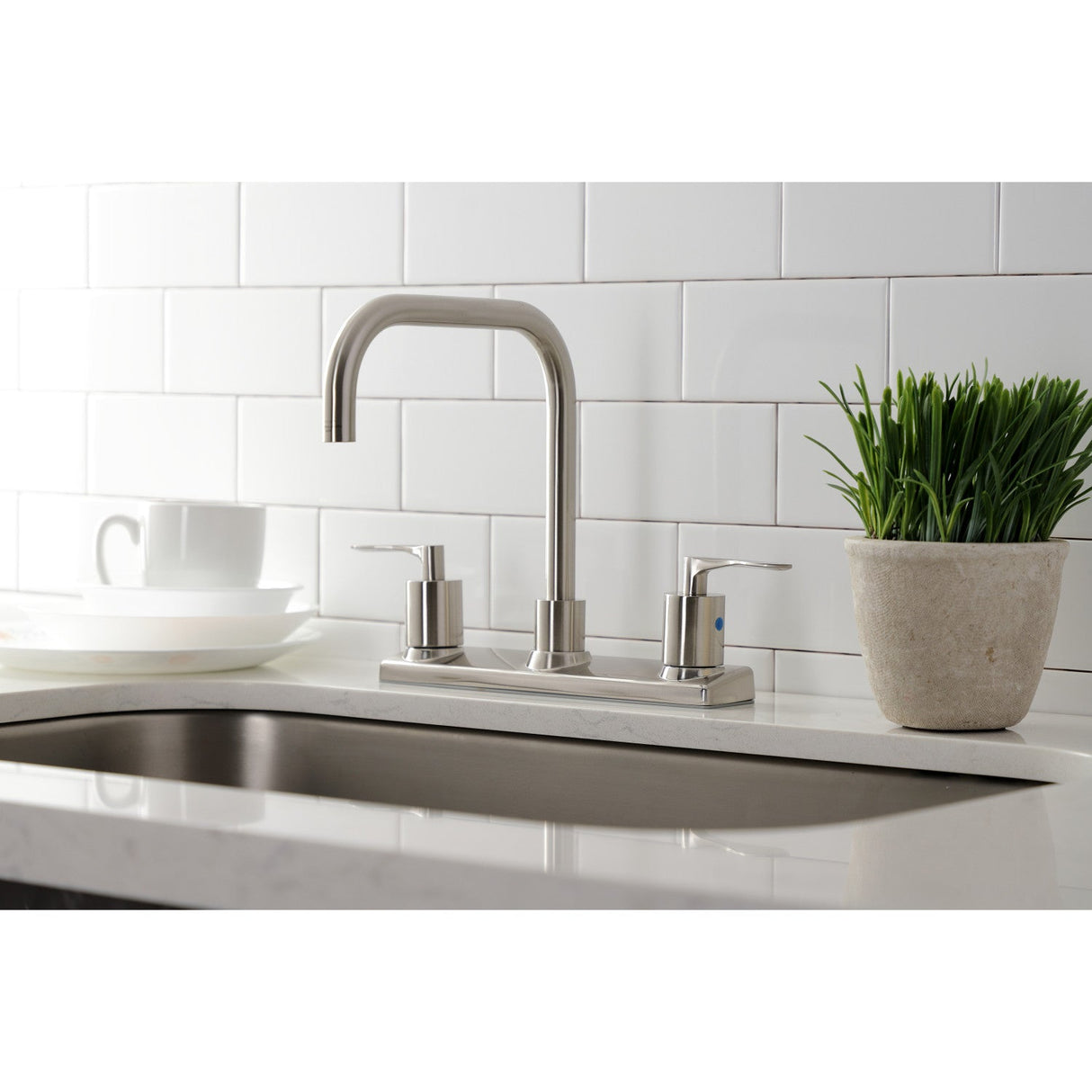 Serena FB2148SVL Two-Handle 2-Hole Deck Mount 8" Centerset Kitchen Faucet, Brushed Nickel