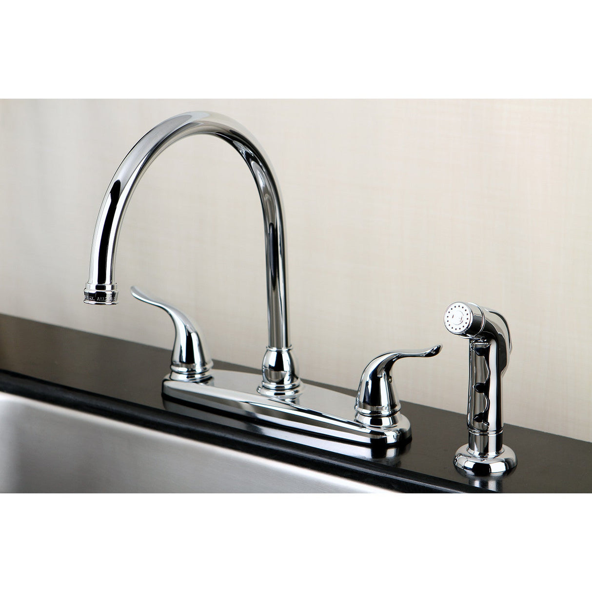Yosemite FB2791YLSP Two-Handle 4-Hole Deck Mount 8" Centerset Kitchen Faucet with Side Sprayer, Polished Chrome