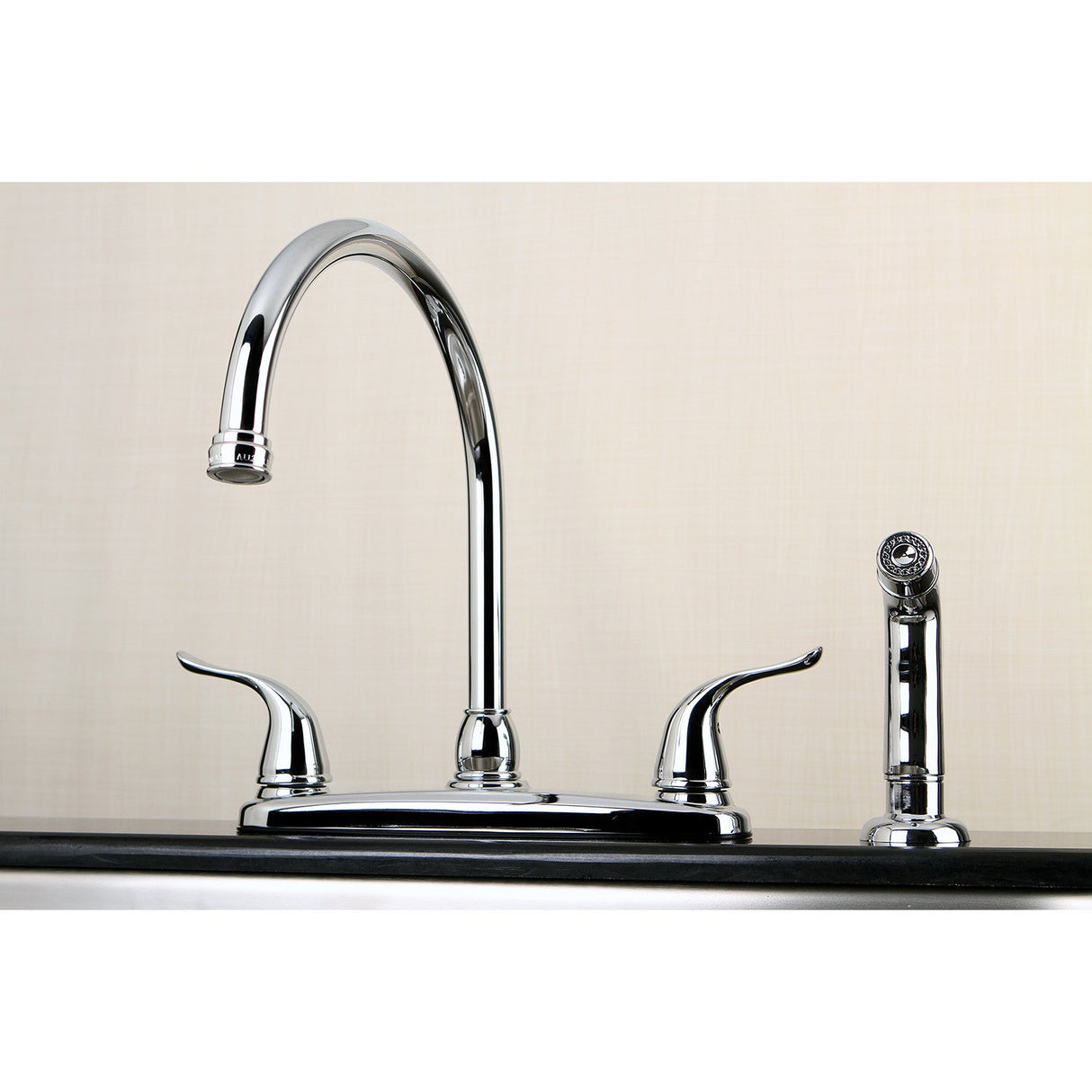 Yosemite FB2791YLSP Two-Handle 4-Hole Deck Mount 8" Centerset Kitchen Faucet with Side Sprayer, Polished Chrome