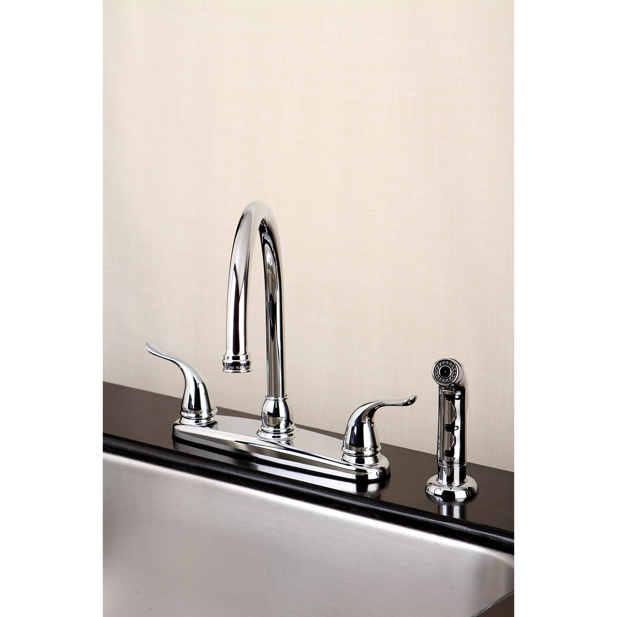 Yosemite FB2791YLSP Two-Handle 4-Hole Deck Mount 8" Centerset Kitchen Faucet with Side Sprayer, Polished Chrome