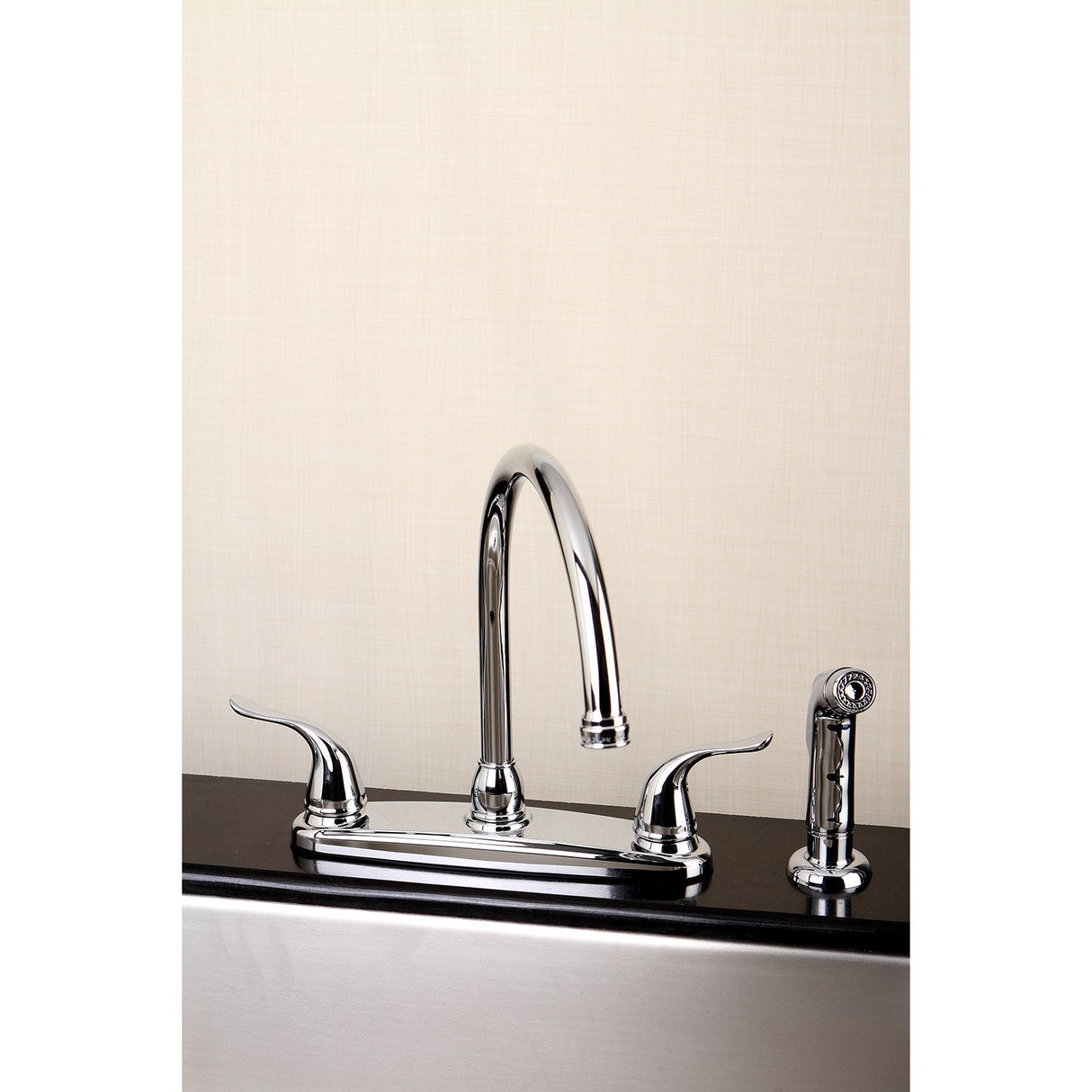 Yosemite FB2791YLSP Two-Handle 4-Hole Deck Mount 8" Centerset Kitchen Faucet with Side Sprayer, Polished Chrome