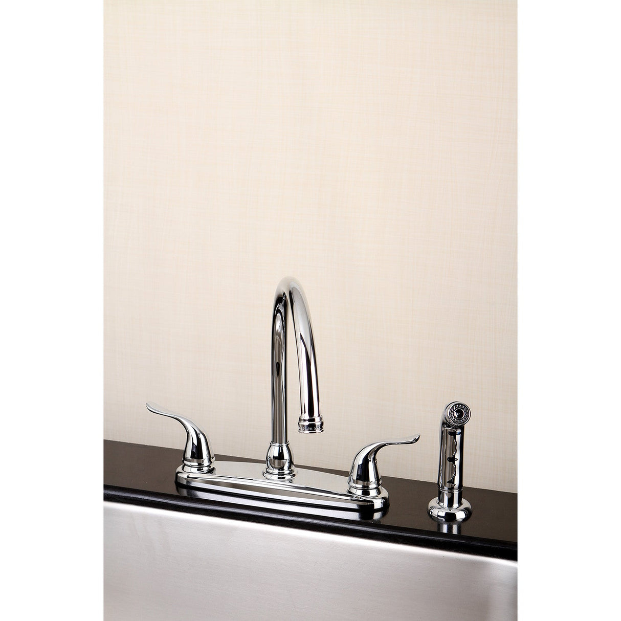 Yosemite FB2791YLSP Two-Handle 4-Hole Deck Mount 8" Centerset Kitchen Faucet with Side Sprayer, Polished Chrome