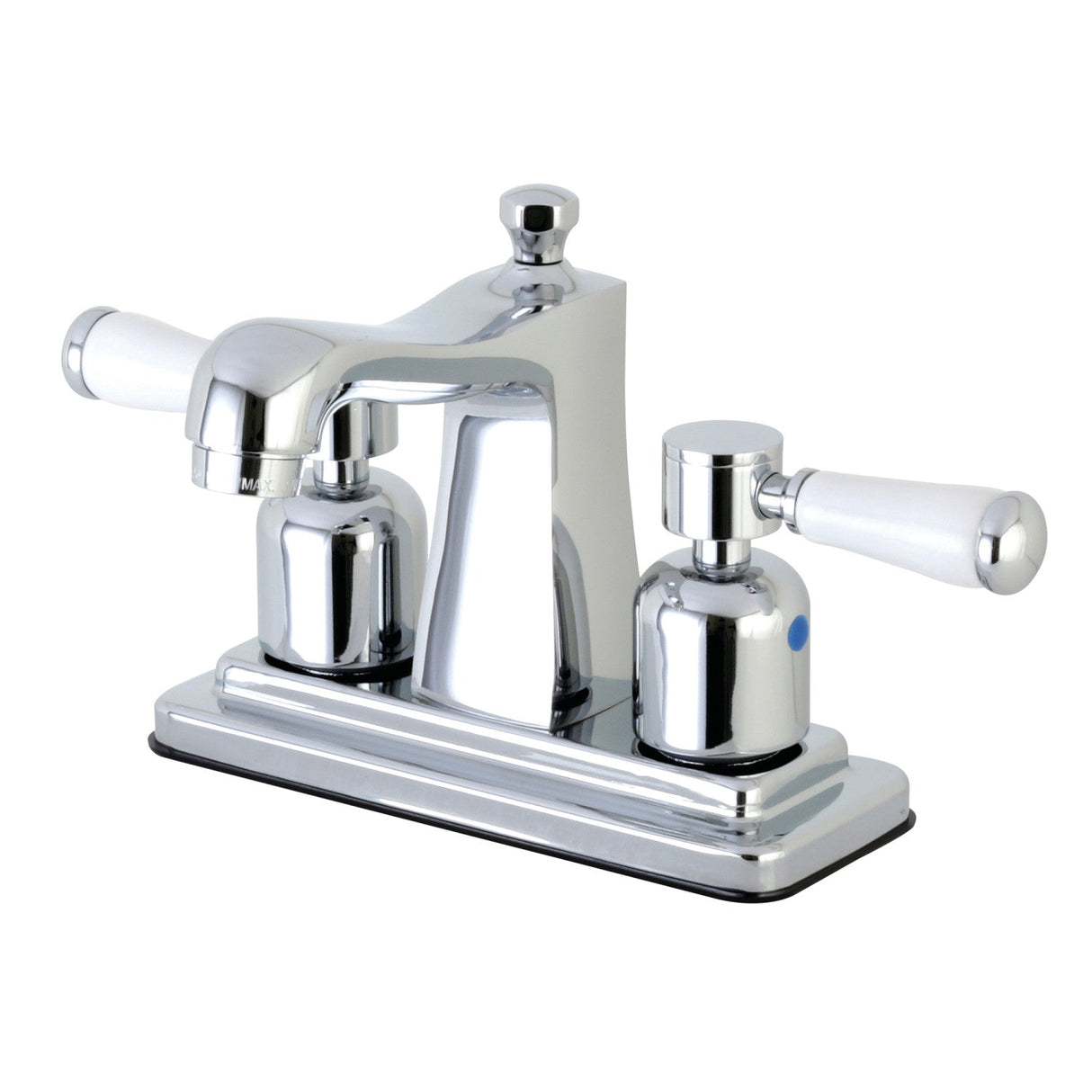 Paris FB4641DPL Two-Handle 3-Hole Deck Mount 4" Centerset Bathroom Faucet with Plastic Pop-Up, Polished Chrome