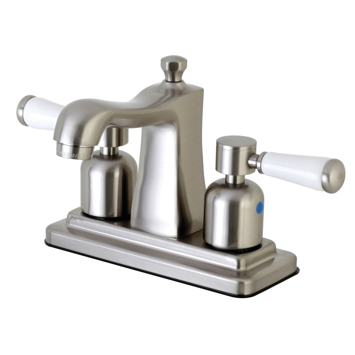 Paris FB4648DPL Two-Handle 3-Hole Deck Mount 4" Centerset Bathroom Faucet with Plastic Pop-Up, Brushed Nickel