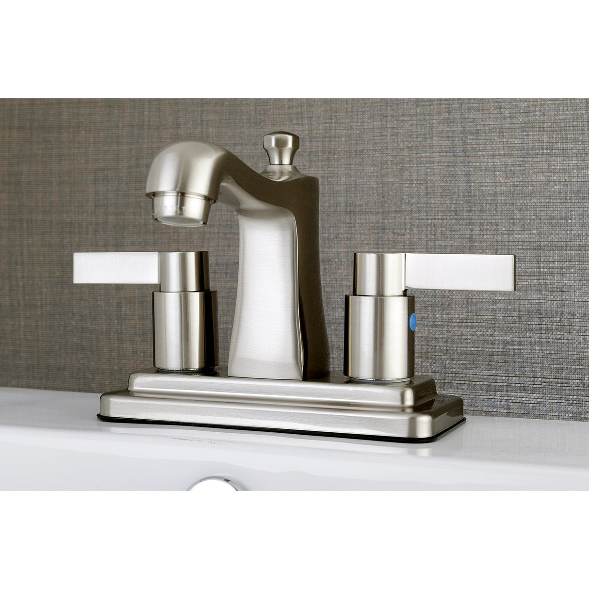 NuvoFusion FB4648NDL Two-Handle 3-Hole Deck Mount 4" Centerset Bathroom Faucet with Plastic Pop-Up, Brushed Nickel