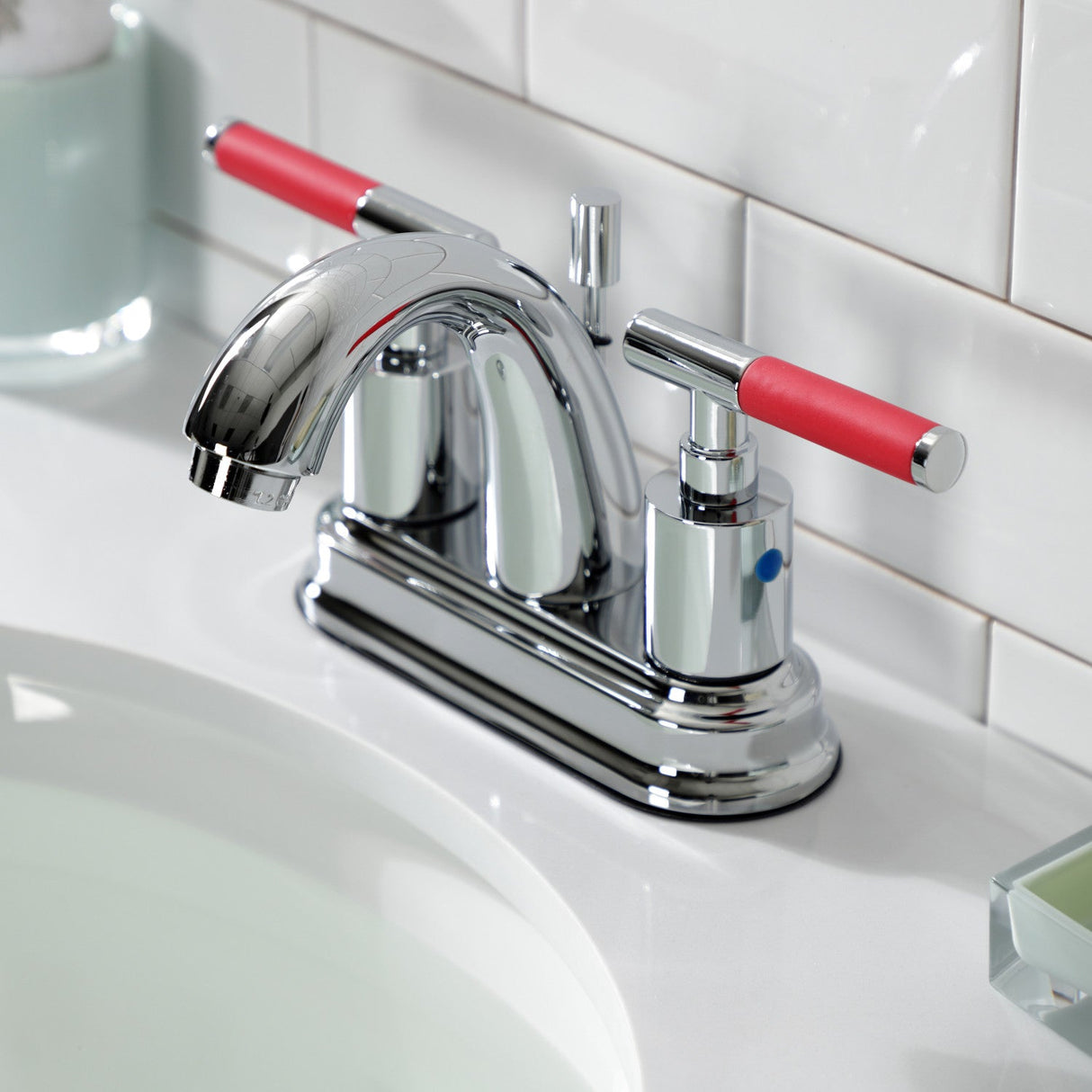 Kaiser FB5611CKL Two-Handle 3-Hole Deck Mount 4" Centerset Bathroom Faucet with Plastic Pop-Up, Polished Chrome