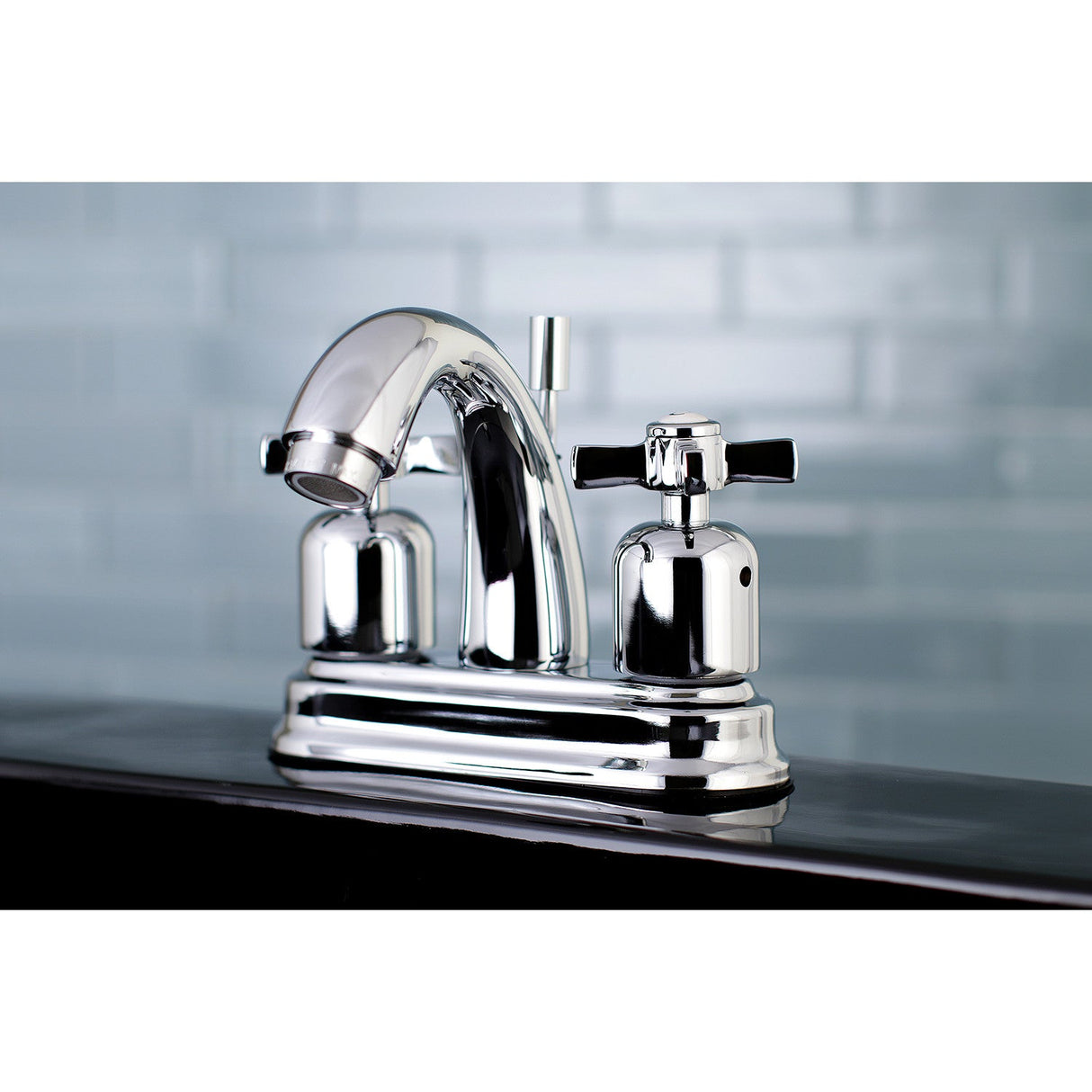 Millennium FB5611ZX Two-Handle 3-Hole Deck Mount 4" Centerset Bathroom Faucet with Plastic Pop-Up, Polished Chrome