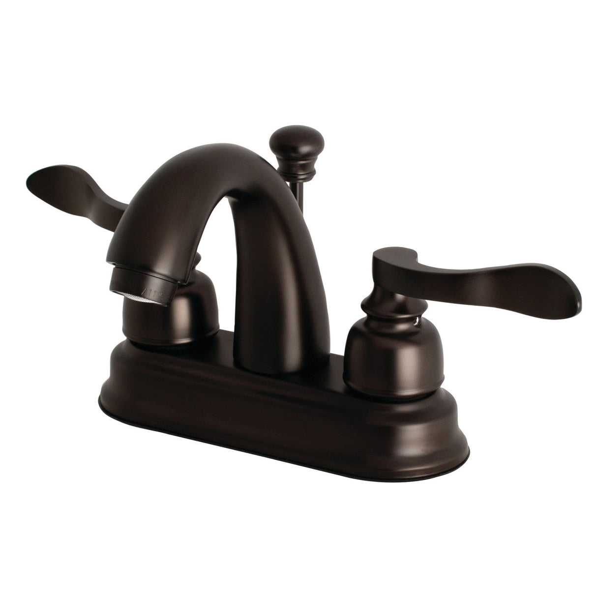 NuWave French FB5615NFL Two-Handle 3-Hole Deck Mount 4" Centerset Bathroom Faucet with Plastic Pop-Up, Oil Rubbed Bronze