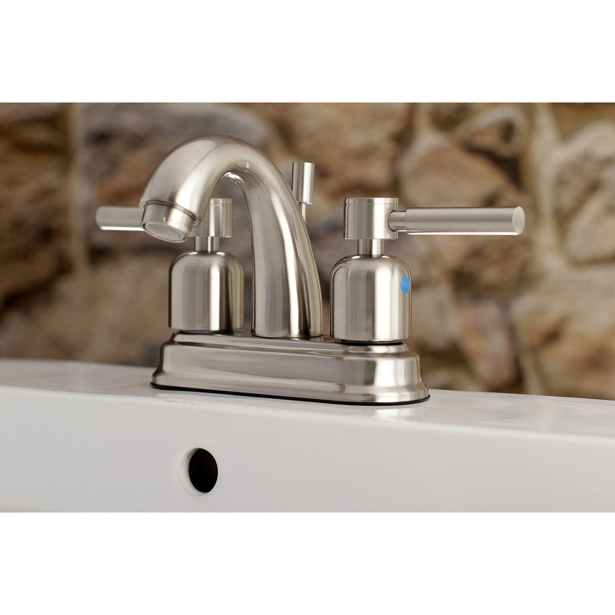 Concord FB5618DL Two-Handle 3-Hole Deck Mount 4" Centerset Bathroom Faucet with Plastic Pop-Up, Brushed Nickel