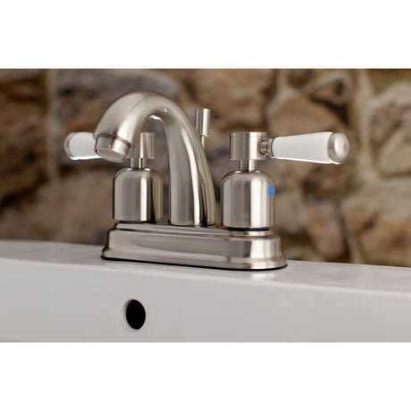 Paris FB5618DPL Two-Handle 3-Hole Deck Mount 4" Centerset Bathroom Faucet with Plastic Pop-Up, Brushed Nickel