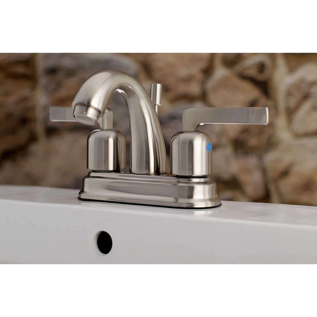 Centurion FB5618EFL Two-Handle 3-Hole Deck Mount 4" Centerset Bathroom Faucet with Plastic Pop-Up, Brushed Nickel