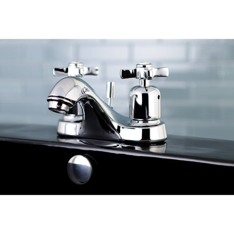 Millennium FB5621ZX Two-Handle 3-Hole Deck Mount 4" Centerset Bathroom Faucet with Plastic Pop-Up, Polished Chrome