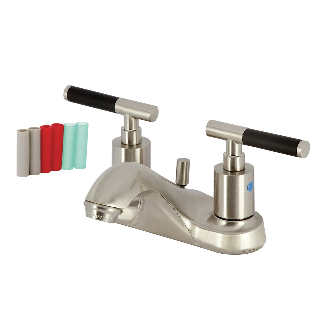 Kaiser FB5628CKL Two-Handle 3-Hole Deck Mount 4" Centerset Bathroom Faucet with Plastic Pop-Up, Brushed Nickel