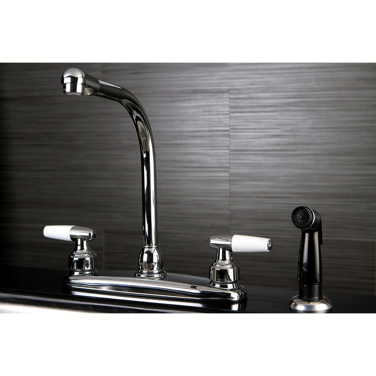 Americana FB751 Two-Handle 4-Hole Deck Mount 8" Centerset Kitchen Faucet with Side Sprayer, Polished Chrome