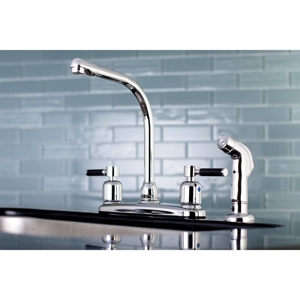 Kaiser FB751DKLSP Two-Handle 4-Hole Deck Mount 8" Centerset Kitchen Faucet with Side Sprayer, Polished Chrome