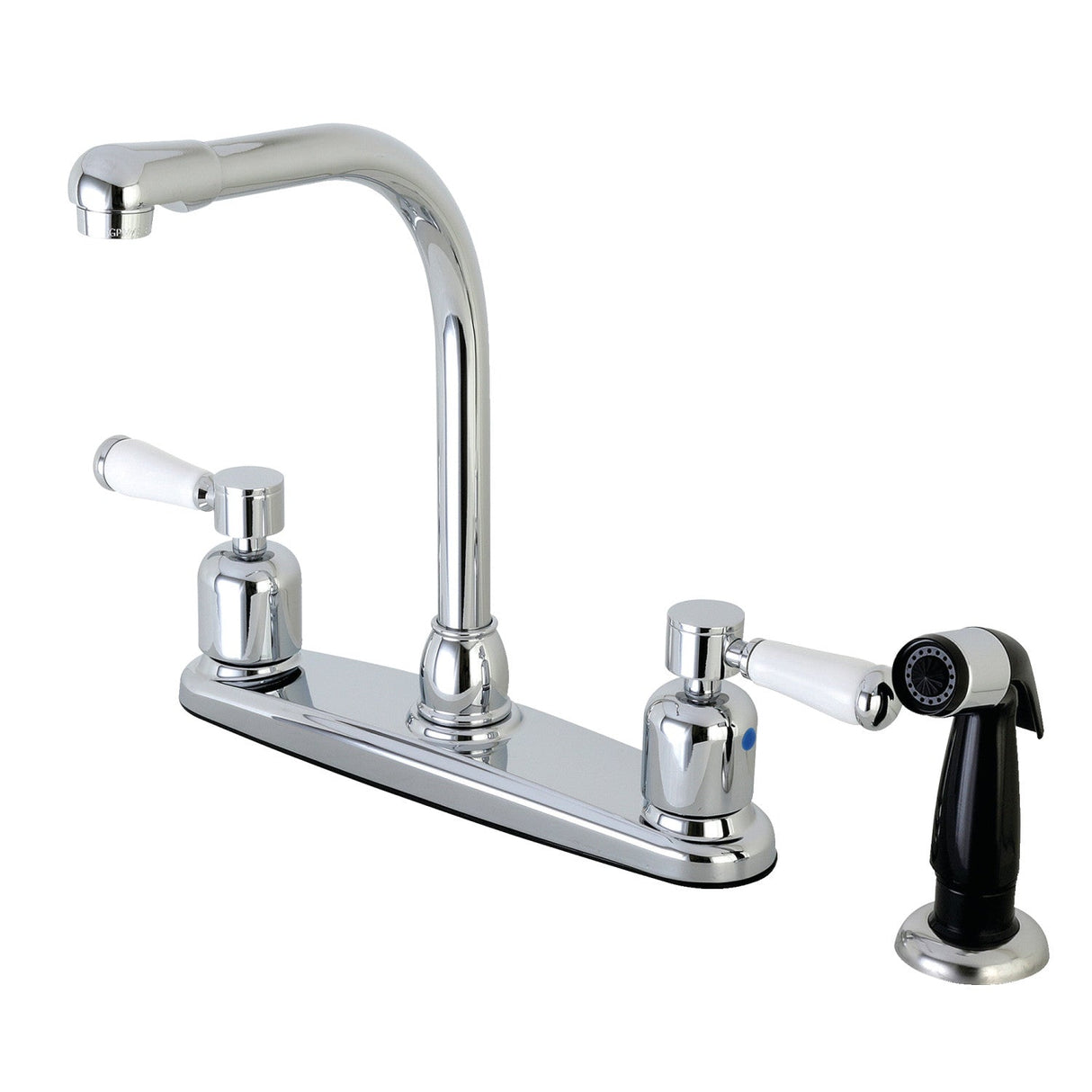 Paris FB751DPL Two-Handle 4-Hole Deck Mount 8" Centerset Kitchen Faucet with Side Sprayer, Polished Chrome