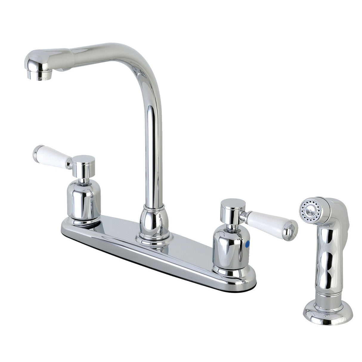 Paris FB751DPLSP Two-Handle 4-Hole Deck Mount 8" Centerset Kitchen Faucet with Side Sprayer, Polished Chrome