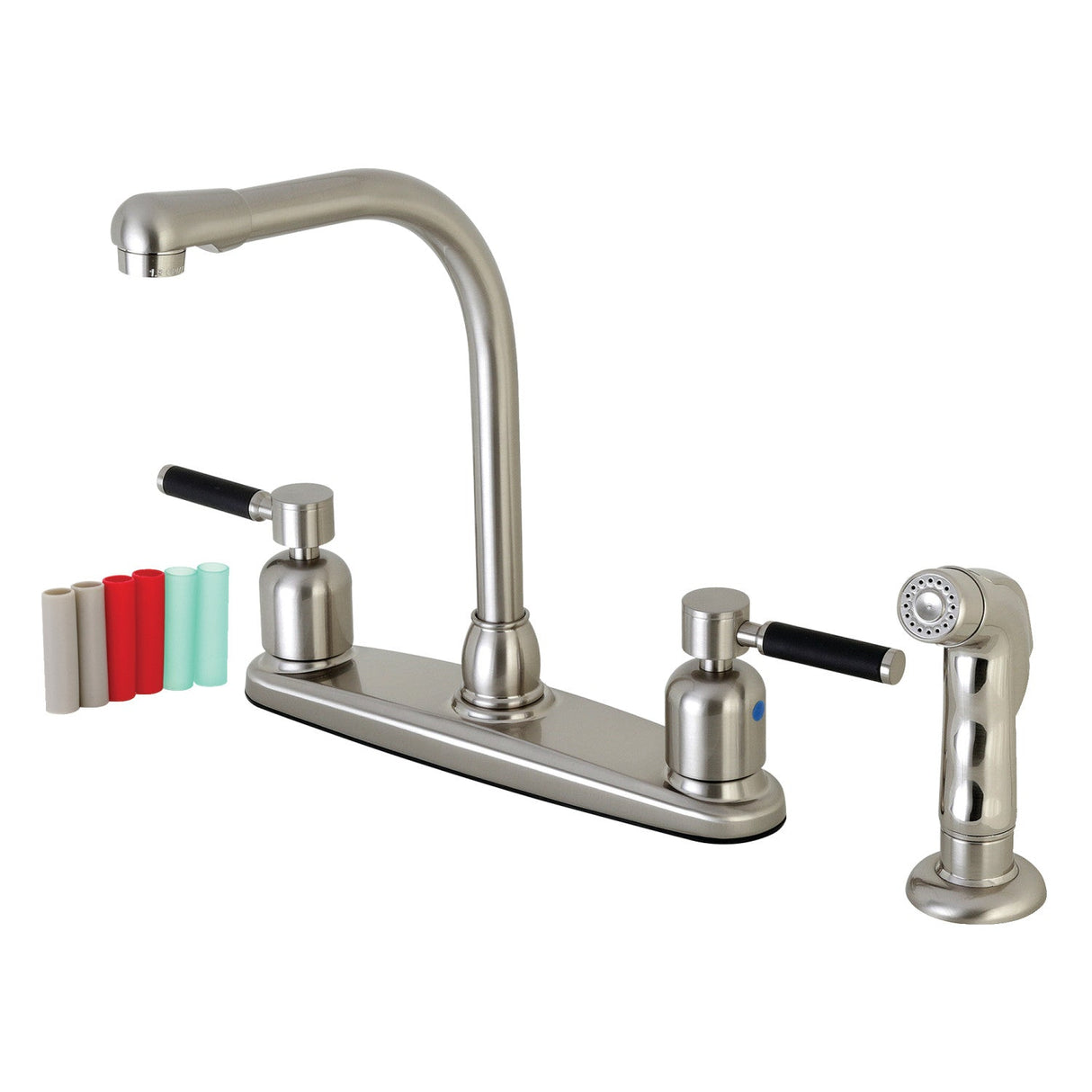 Kaiser FB758DKLSP Two-Handle 4-Hole Deck Mount 8" Centerset Kitchen Faucet with Side Sprayer, Brushed Nickel