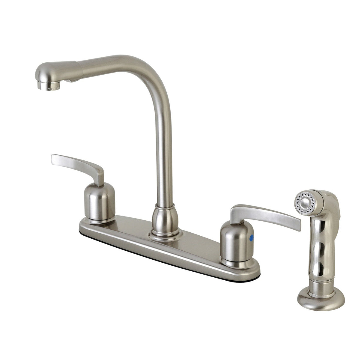 Centurion FB758EFLSP Two-Handle 4-Hole Deck Mount 8" Centerset Kitchen Faucet with Side Sprayer, Brushed Nickel