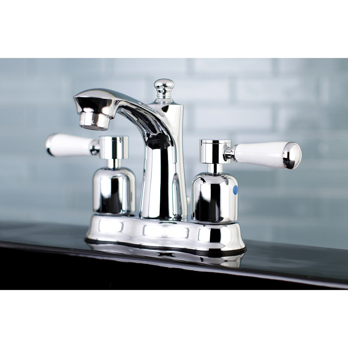 Paris FB7611DPL Two-Handle 3-Hole Deck Mount 4" Centerset Bathroom Faucet with Plastic Pop-Up, Polished Chrome