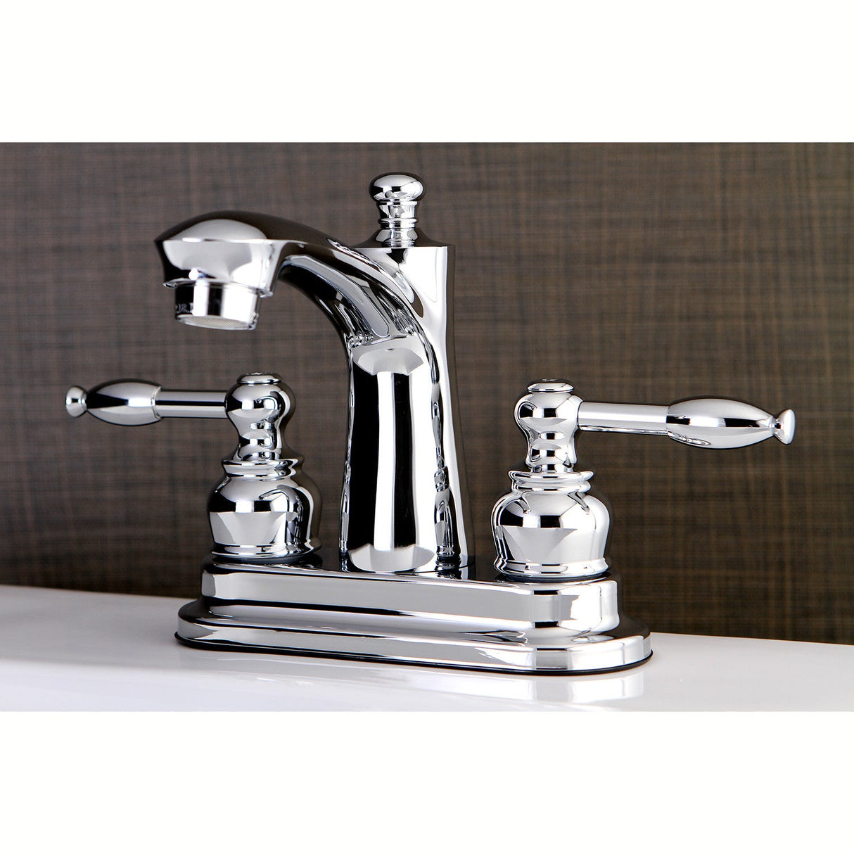 Knight FB7621KL Two-Handle 3-Hole Deck Mount 4" Centerset Bathroom Faucet with Plastic Pop-Up, Polished Chrome